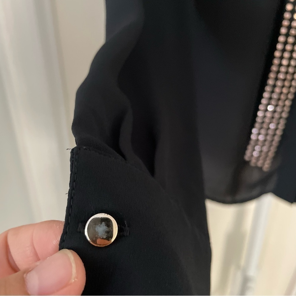 Twik Black Studded Long Sleeve Blouse Size PS with Extra Gold and Black Buttons - Picture 4 of 13